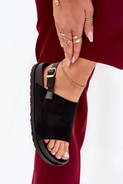 Damskie Boto Sandały Damskie Z Eko Zamszu Na Platformie Czarne Migola