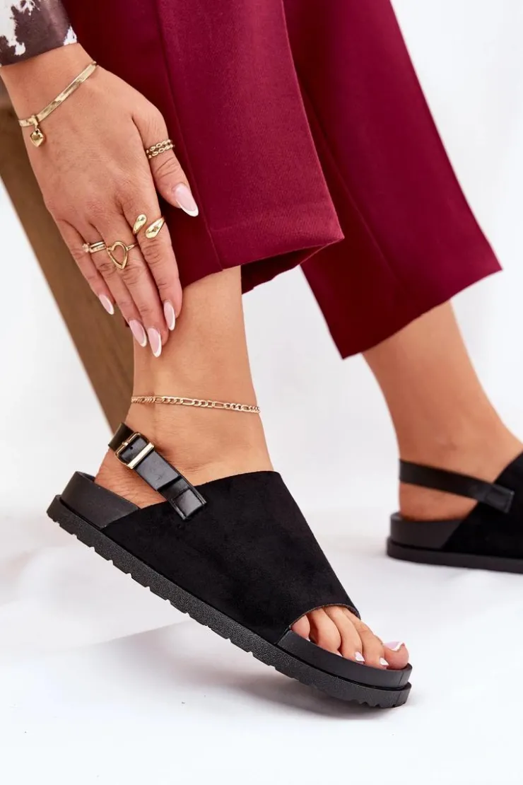 Damskie Boto Sandały Damskie Z Eko Zamszu Na Platformie Czarne Migola