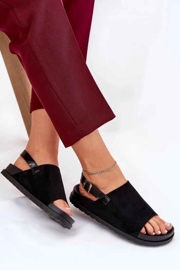 Damskie Boto Sandały Damskie Z Eko Zamszu Na Platformie Czarne Migola