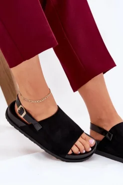 Damskie Boto Sandały Damskie Z Eko Zamszu Na Platformie Czarne Migola