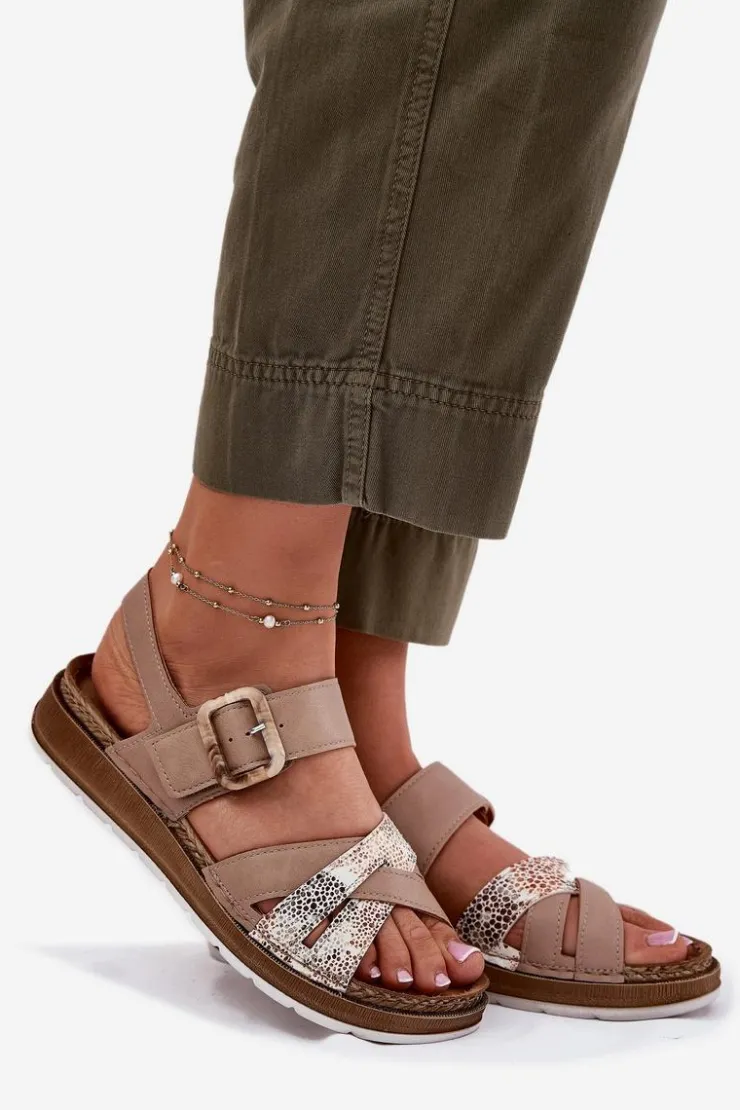 INBLU Sandały Damskie Z Klamrą GS000056 Beżowe Beżowy