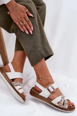 Damskie INBLU Sandały Damskie Z Klamrą GS000056 Białe