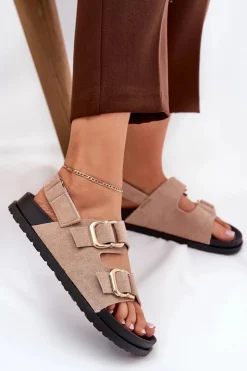 Boto Sandały Płaskie*Sandały Damskie Z Klamrami Beżowe Seladith