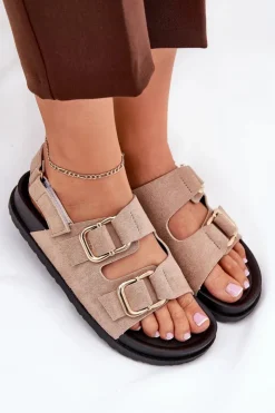 Boto Sandały Płaskie*Sandały Damskie Z Klamrami Beżowe Seladith
