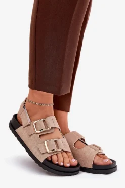 Boto Sandały Płaskie*Sandały Damskie Z Klamrami Beżowe Seladith