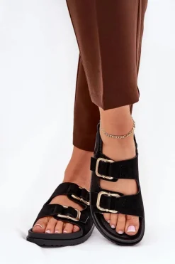 Hot Boto Sandały Damskie Z Klamrami Czarne Seladith Czarny