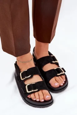 Hot Boto Sandały Damskie Z Klamrami Czarne Seladith Czarny
