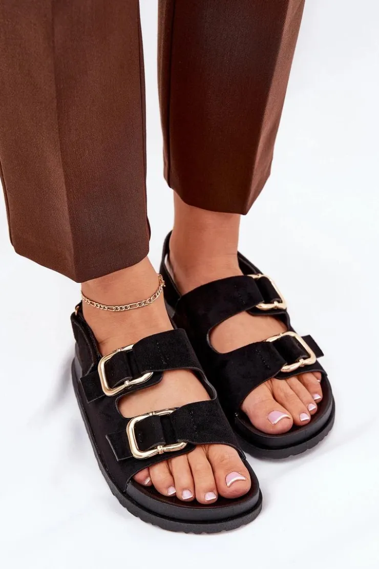 Hot Boto Sandały Damskie Z Klamrami Czarne Seladith Czarny