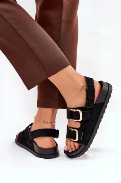 Hot Boto Sandały Damskie Z Klamrami Czarne Seladith Czarny