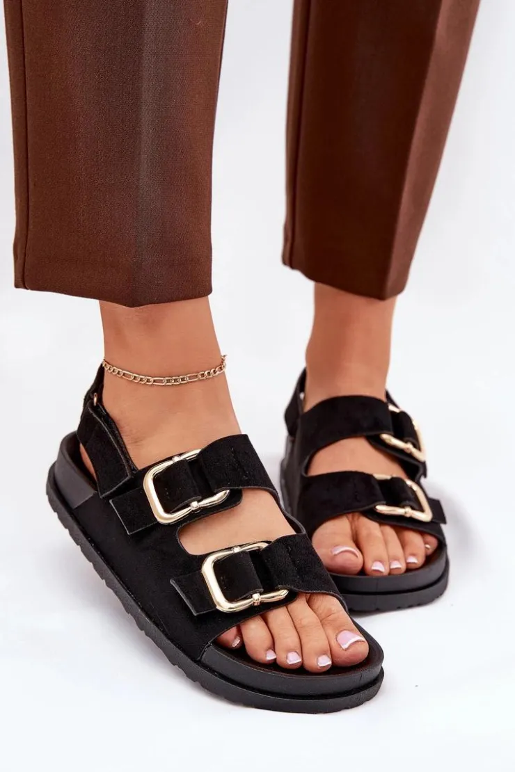 Hot Boto Sandały Damskie Z Klamrami Czarne Seladith Czarny