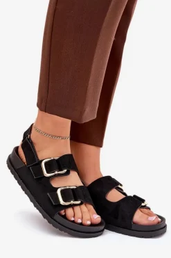Hot Boto Sandały Damskie Z Klamrami Czarne Seladith Czarny
