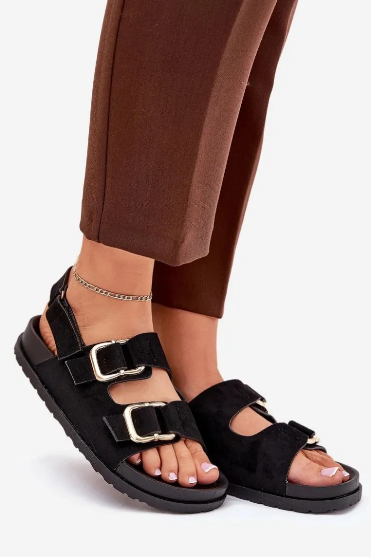 Hot Boto Sandały Damskie Z Klamrami Czarne Seladith Czarny