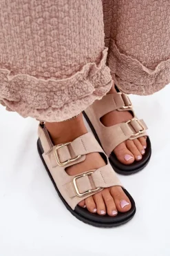 Boto Sandały Płaskie*Sandały Damskie Z Klamrami Jasnobeżowe Seladith Beżowy