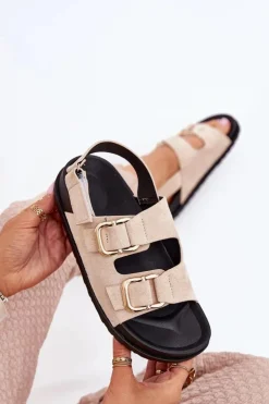 Boto Sandały Płaskie*Sandały Damskie Z Klamrami Jasnobeżowe Seladith Beżowy