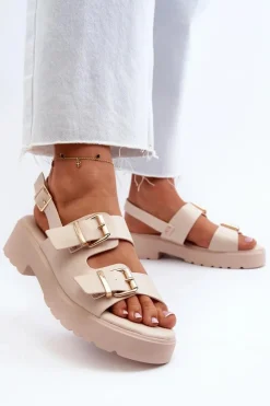 Damskie Boto Sandały Damskie Z Klamrami Eko Skórzane Beżowe Konanttia