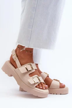 Damskie Boto Sandały Damskie Z Klamrami Eko Skórzane Beżowe Konanttia