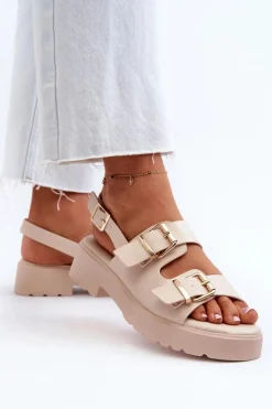 Damskie Boto Sandały Damskie Z Klamrami Eko Skórzane Beżowe Konanttia