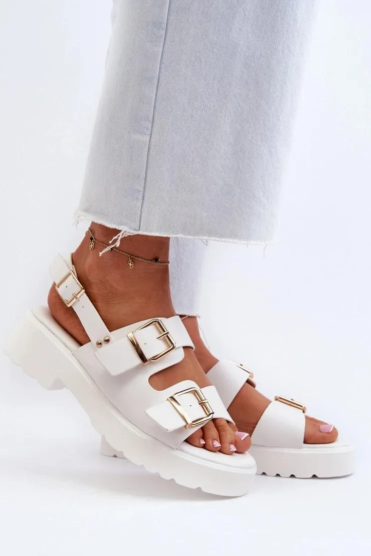 Discount Boto Sandały Damskie Z Klamrami Eko Skórzane Białe Konanttia