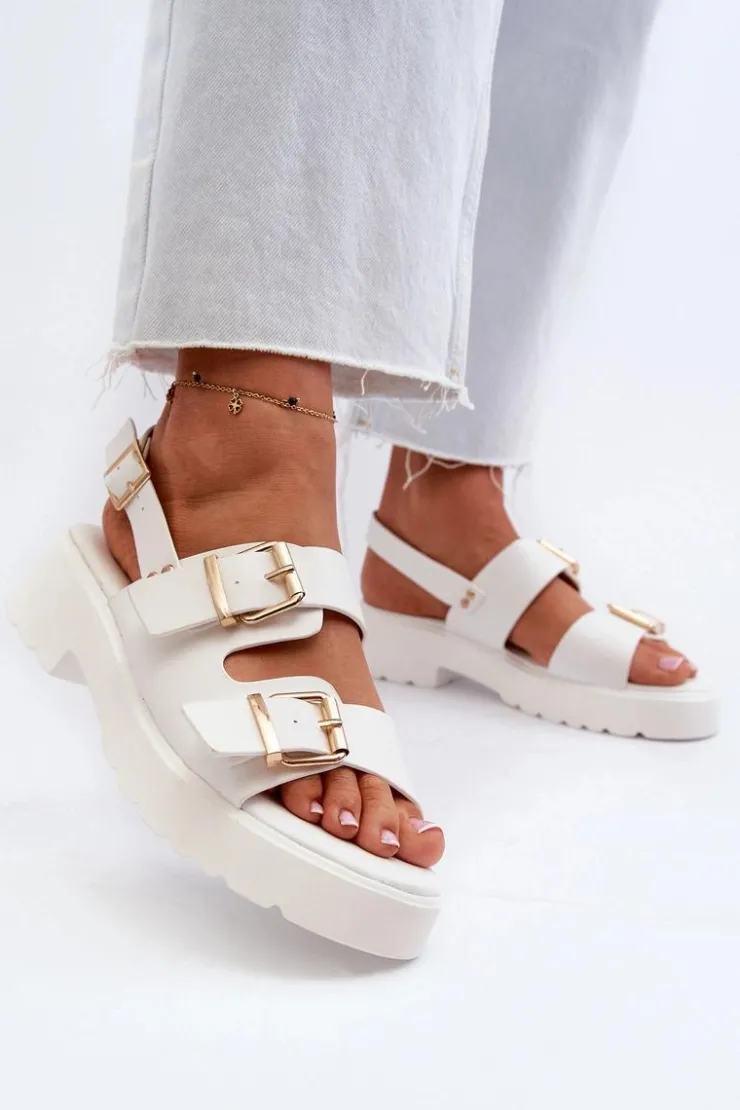 Discount Boto Sandały Damskie Z Klamrami Eko Skórzane Białe Konanttia