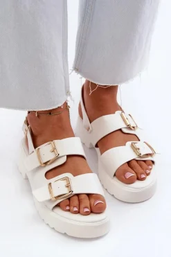 Discount Boto Sandały Damskie Z Klamrami Eko Skórzane Białe Konanttia