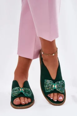 Damskie buty S.Barski Sandały Płaskie*Sandały Damskie Z Kokardą Na Płaskim Obcasie S.Barski KV51-014 Zielone Zielony