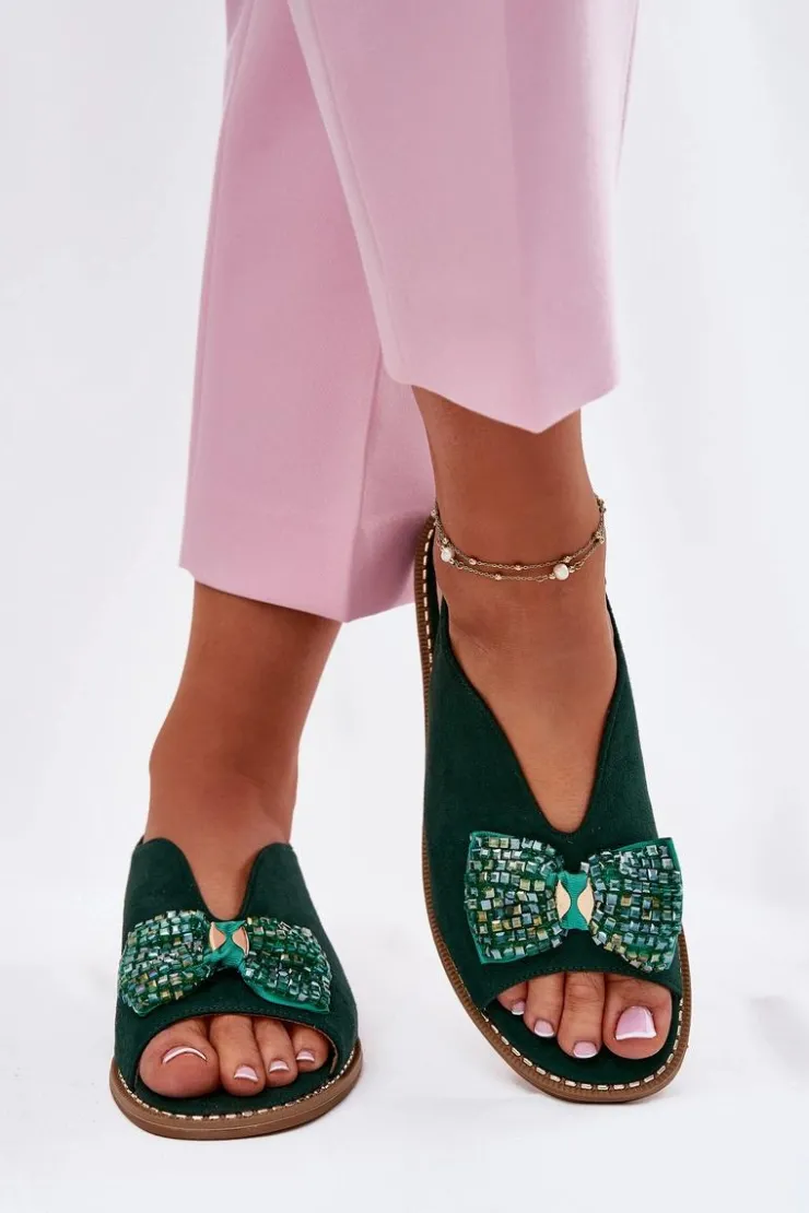 Damskie buty S.Barski Sandały Płaskie*Sandały Damskie Z Kokardą Na Płaskim Obcasie S.Barski KV51-014 Zielone Zielony