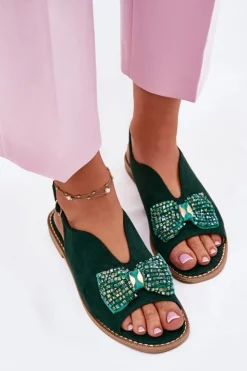 Damskie buty S.Barski Sandały Płaskie*Sandały Damskie Z Kokardą Na Płaskim Obcasie S.Barski KV51-014 Zielone Zielony