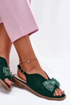 Damskie buty S.Barski Sandały Płaskie*Sandały Damskie Z Kokardą Na Płaskim Obcasie S.Barski KV51-014 Zielone Zielony