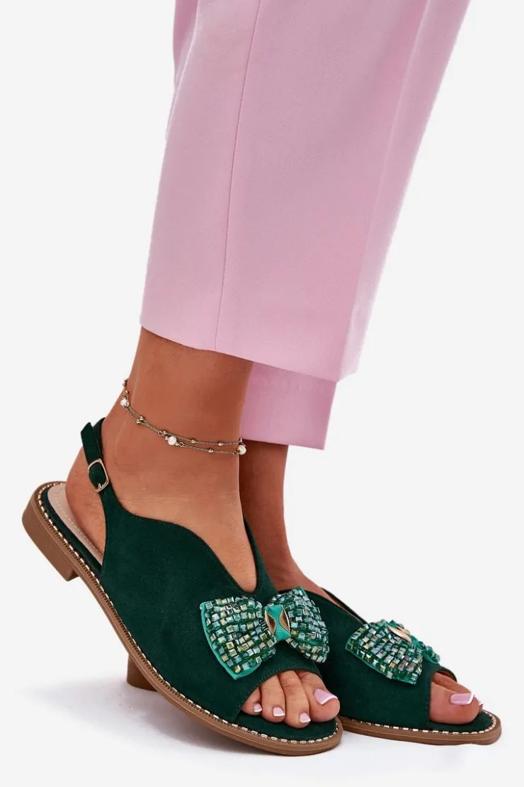 Damskie buty S.Barski Sandały Płaskie*Sandały Damskie Z Kokardą Na Płaskim Obcasie S.Barski KV51-014 Zielone Zielony