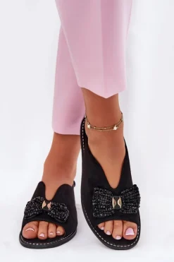 Damskie Damskie buty S.Barski Sandały Damskie Z Kokardą Na Płaskim Obcasie S.Barski KV51-014 Czarne