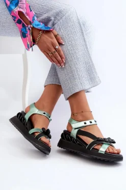 Clearance Damskie buty S.Barski Sandały Damskie Z Kokardką D&A CR956 Zielone Zielony