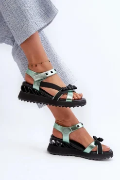 Clearance Damskie buty S.Barski Sandały Damskie Z Kokardką D&A CR956 Zielone Zielony