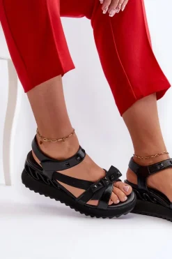 Damskie Damskie buty S.Barski Sandały Damskie Z Kokardką D&A CR956 Czarne