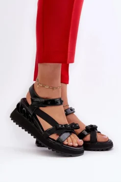 Damskie Damskie buty S.Barski Sandały Damskie Z Kokardką D&A CR956 Czarne