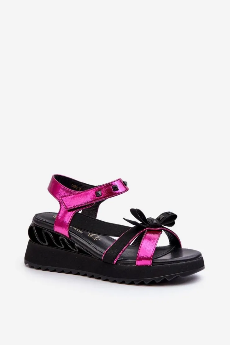 Damskie buty S.Barski Sandały Na Koturnie|Sandały Płaskie*Sandały Damskie Z Kokardką D&A CR956 Fuksja Różowy