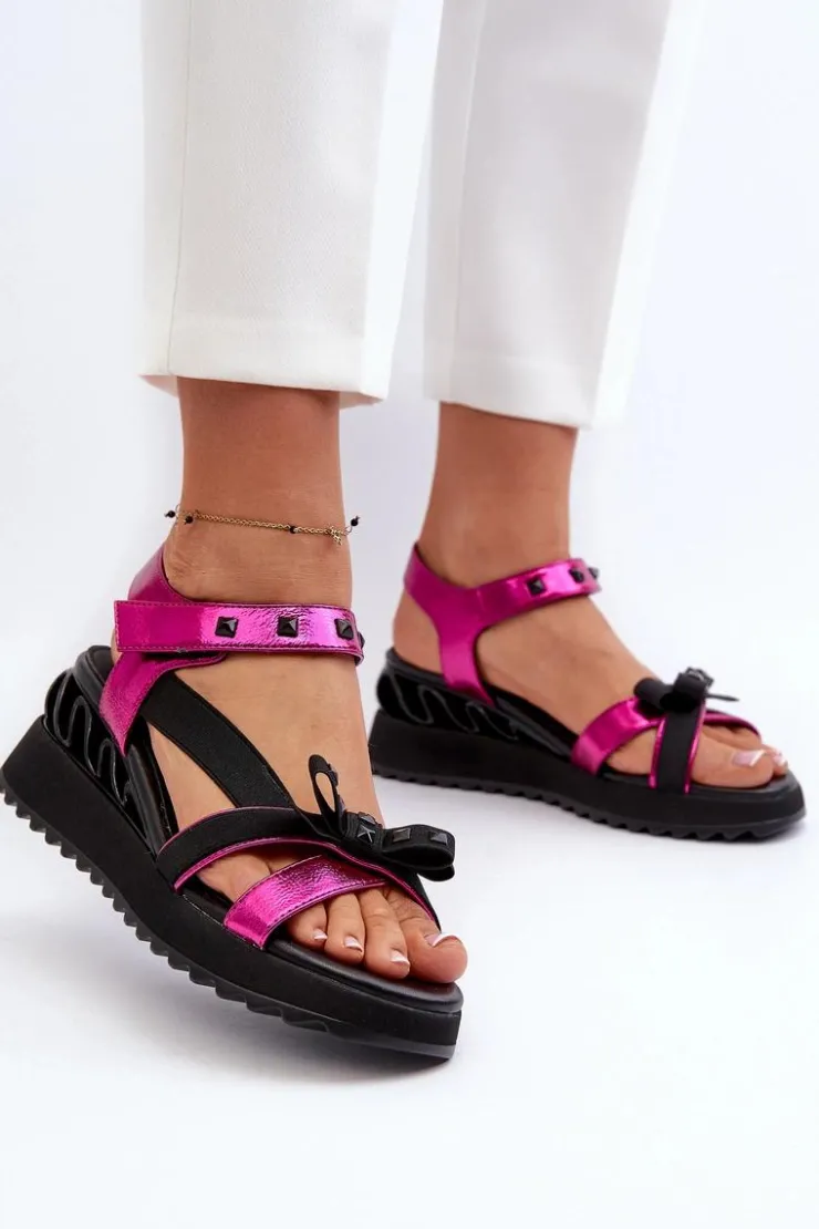 Damskie buty S.Barski Sandały Na Koturnie|Sandały Płaskie*Sandały Damskie Z Kokardką D&A CR956 Fuksja Różowy