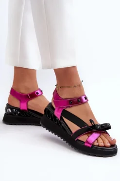 Damskie buty S.Barski Sandały Na Koturnie|Sandały Płaskie*Sandały Damskie Z Kokardką D&A CR956 Fuksja Różowy