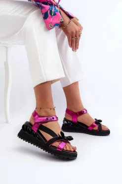 Damskie buty S.Barski Sandały Na Koturnie|Sandały Płaskie*Sandały Damskie Z Kokardką D&A CR956 Fuksja Różowy