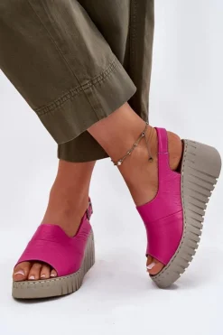 Artiker Sandały Na Koturnie*Sandały Damskie Z Naturalnej Skóry Na Koturnie 54C0789 Fuksja