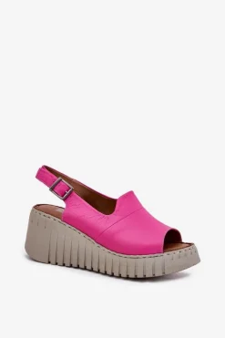Artiker Sandały Na Koturnie*Sandały Damskie Z Naturalnej Skóry Na Koturnie 54C0789 Fuksja
