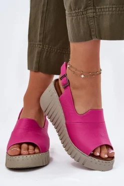 Artiker Sandały Na Koturnie*Sandały Damskie Z Naturalnej Skóry Na Koturnie 54C0789 Fuksja