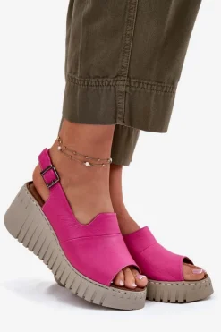 Artiker Sandały Na Koturnie*Sandały Damskie Z Naturalnej Skóry Na Koturnie 54C0789 Fuksja