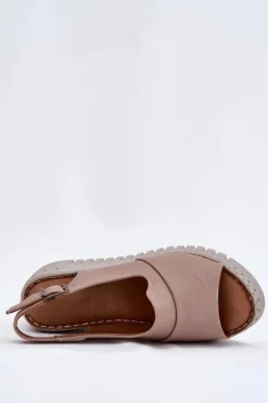 Artiker Sandały Damskie Z Naturalnej Skóry Na Koturnie 54C0788 Ciemnobeżowe Beżowy