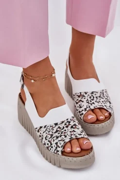 Artiker Sandały Na Koturnie*Sandały Damskie Z Naturalnej Skóry Na Koturnie 56C0958 Białe Biały