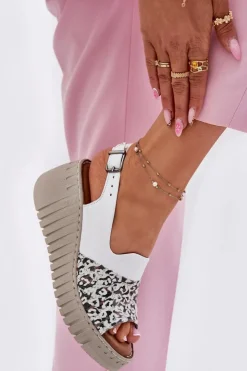 Artiker Sandały Na Koturnie*Sandały Damskie Z Naturalnej Skóry Na Koturnie 56C0958 Białe Biały