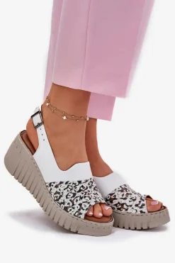 Artiker Sandały Na Koturnie*Sandały Damskie Z Naturalnej Skóry Na Koturnie 56C0958 Białe Biały