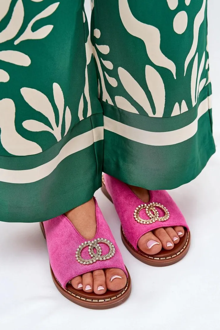 Boto Sandały Płaskie*Sandały Damskie Z Ozdobą Na Płaskim Obcasie Eko Zamszowe Różowe Ralisses Różowy