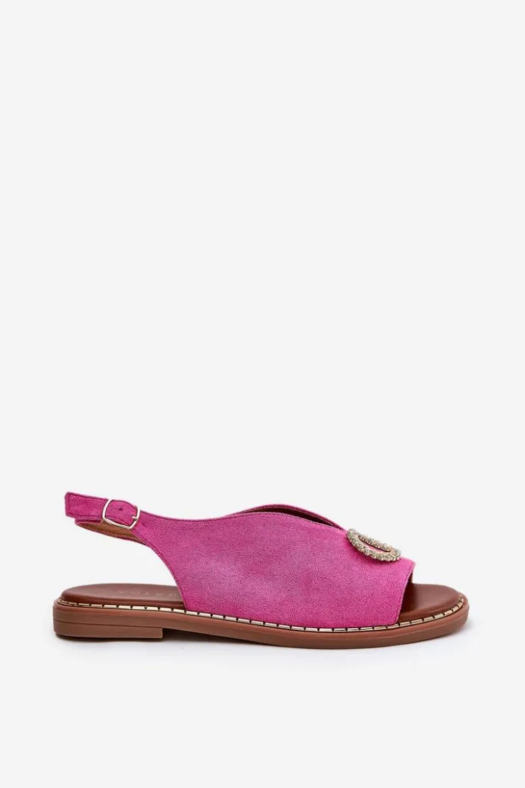 Boto Sandały Płaskie*Sandały Damskie Z Ozdobą Na Płaskim Obcasie Eko Zamszowe Różowe Ralisses Różowy