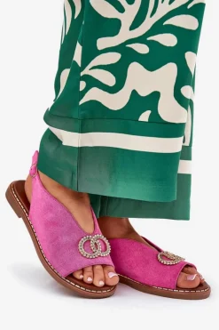 Boto Sandały Płaskie*Sandały Damskie Z Ozdobą Na Płaskim Obcasie Eko Zamszowe Różowe Ralisses Różowy