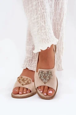 New Damskie buty S.Barski Sandały Damskie Z Ozdobnym Sercem S.Barski KV27-018 Beżowe